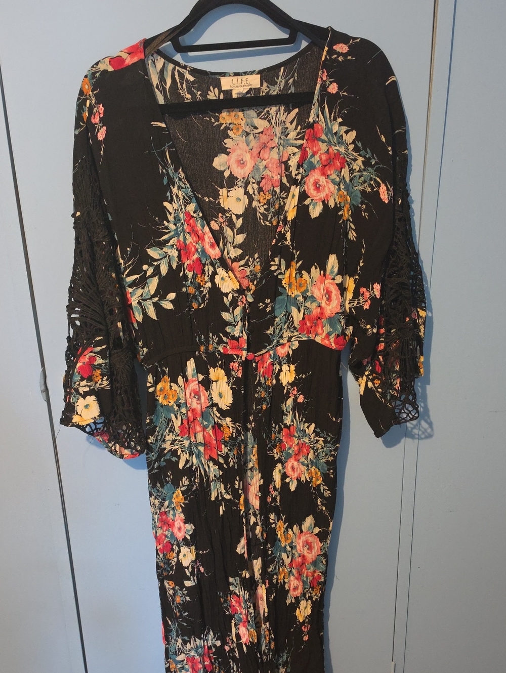 L.I.F.E. Floral Shawl in Black with Multicolor Blooms